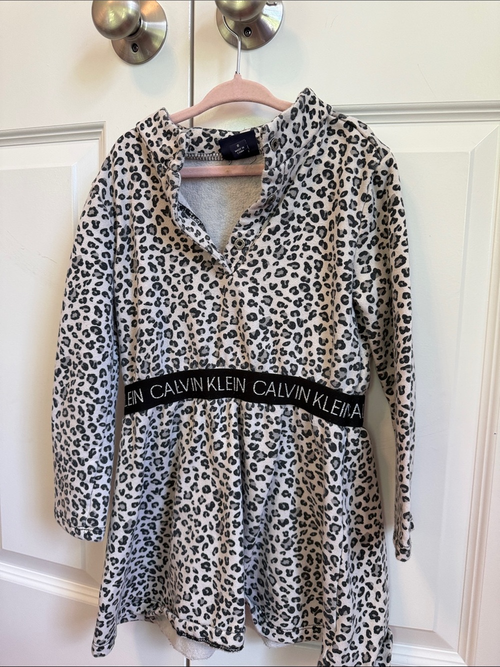 Calvin Klein Girls' Cream and Black Leopard Print Sleep Dress
